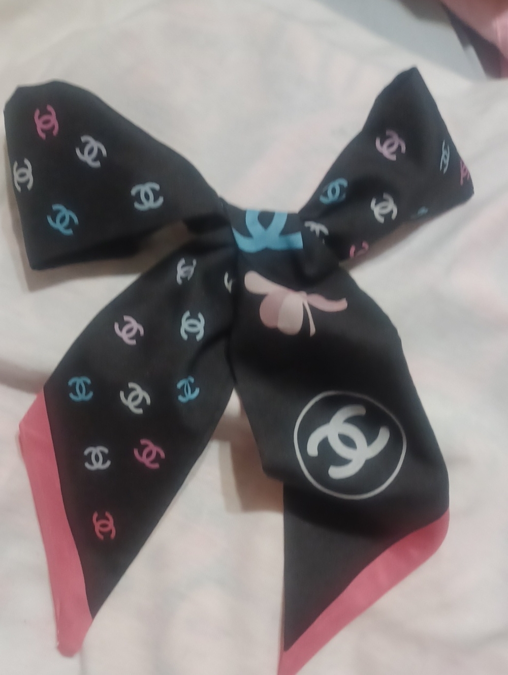 Fashion Reversable Inspired Black multi colr Scarf/Tie/ Twilly
